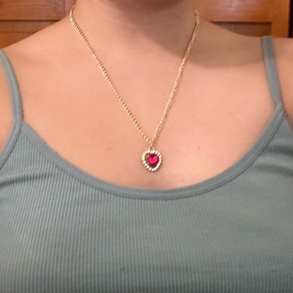 Pink Rhinestone Heart Necklace - Picture 2 of 5